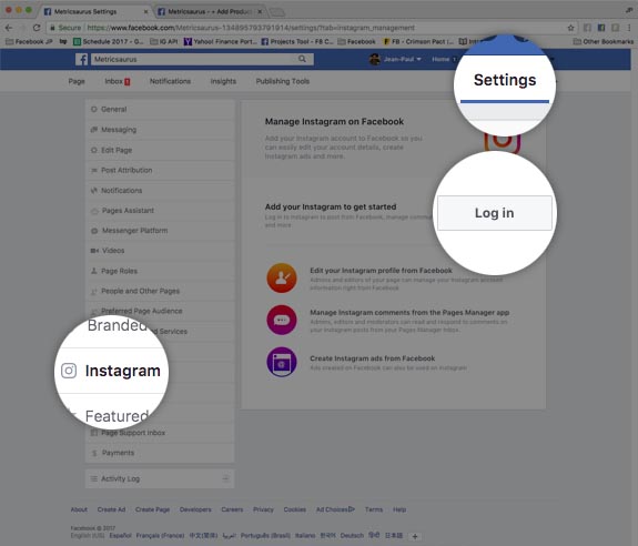 Propojení Instagram účtu s Facebookem. (zdroj: developers.facebook.com)